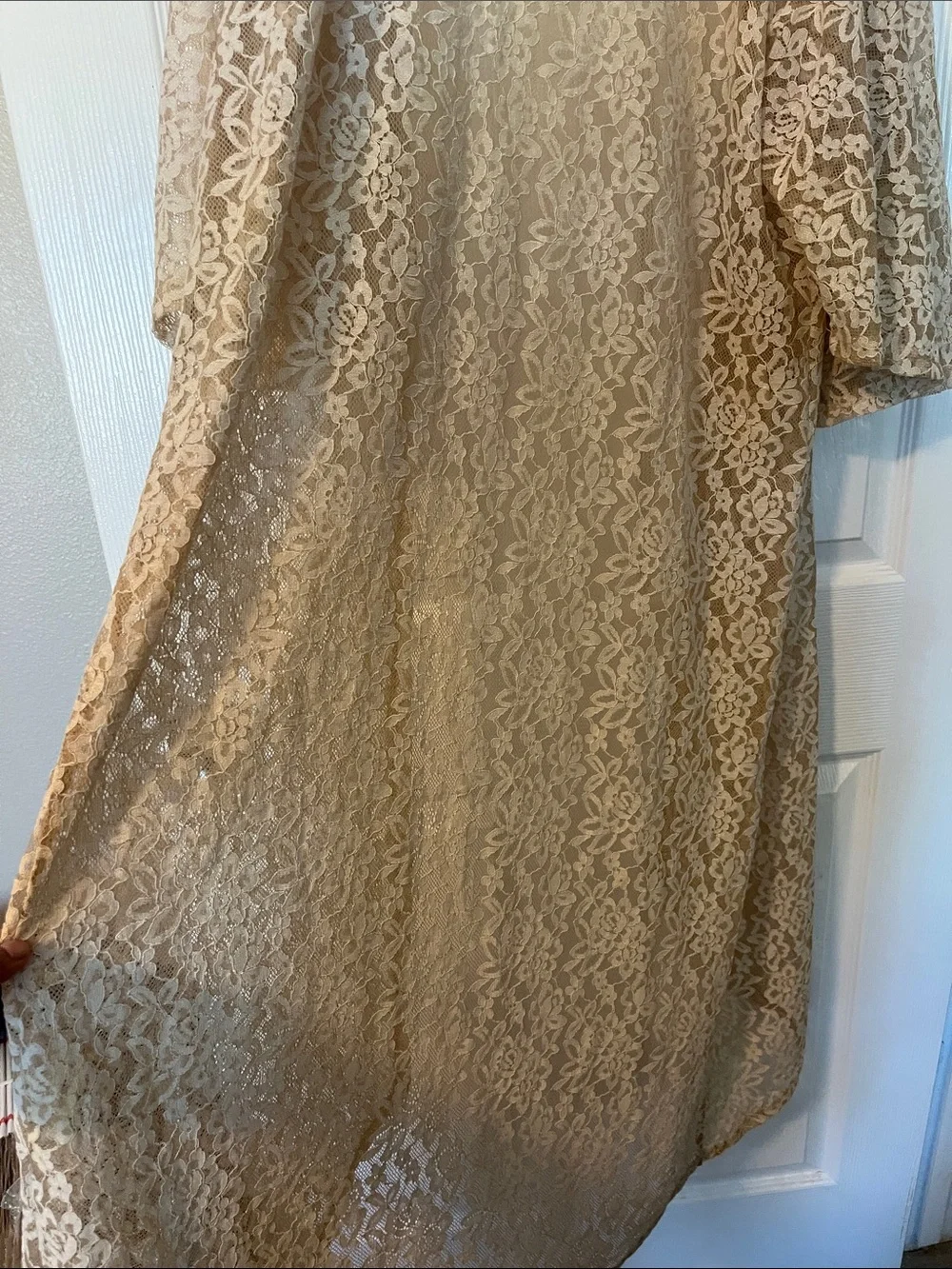 Beige Lace Duster Cover-Up — Lightweight Layering